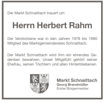 Traueranzeige von Herbert Rahm von Pegnitz-Zeitung